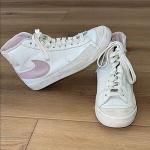 Women's White and Pink High-Top Sneakers